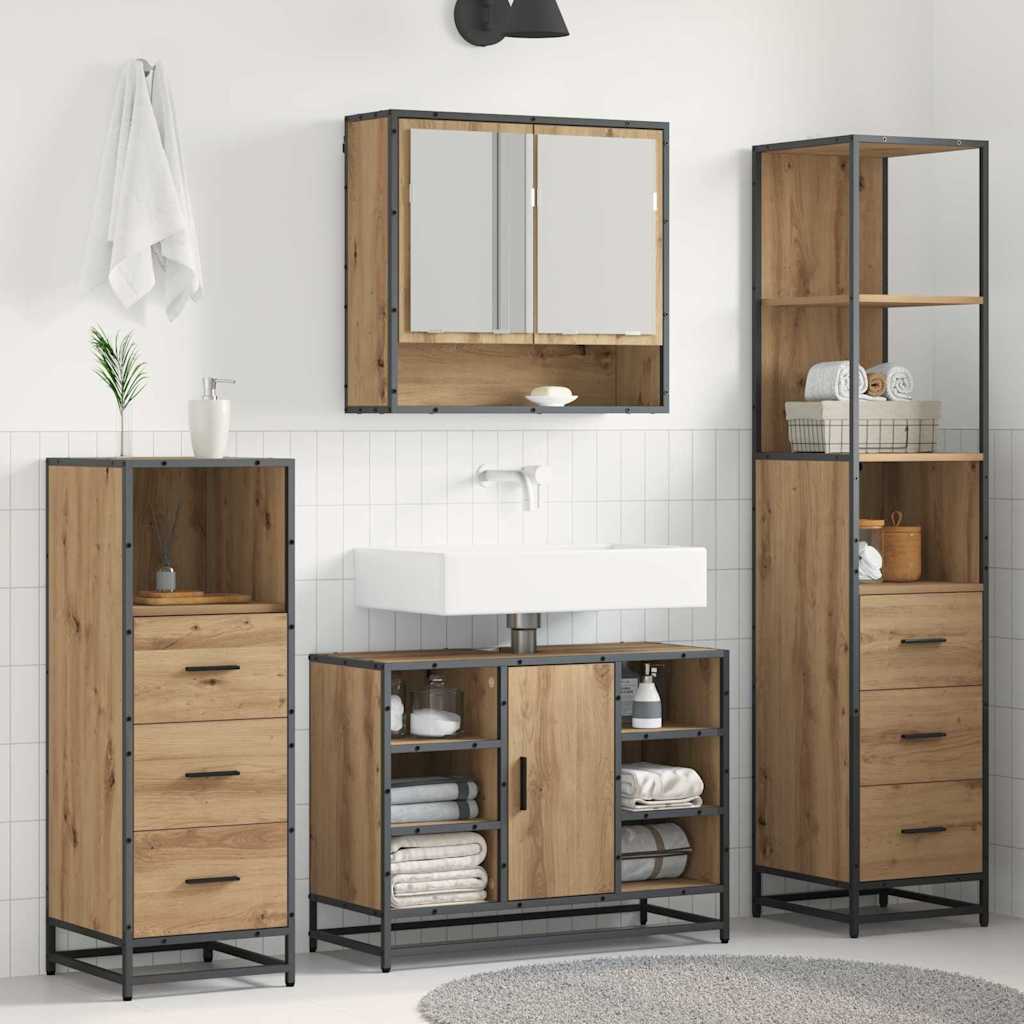 vidaXL Juego de muebles de baño 4 uds. Roble artisan 80 x 33 x 60 cm