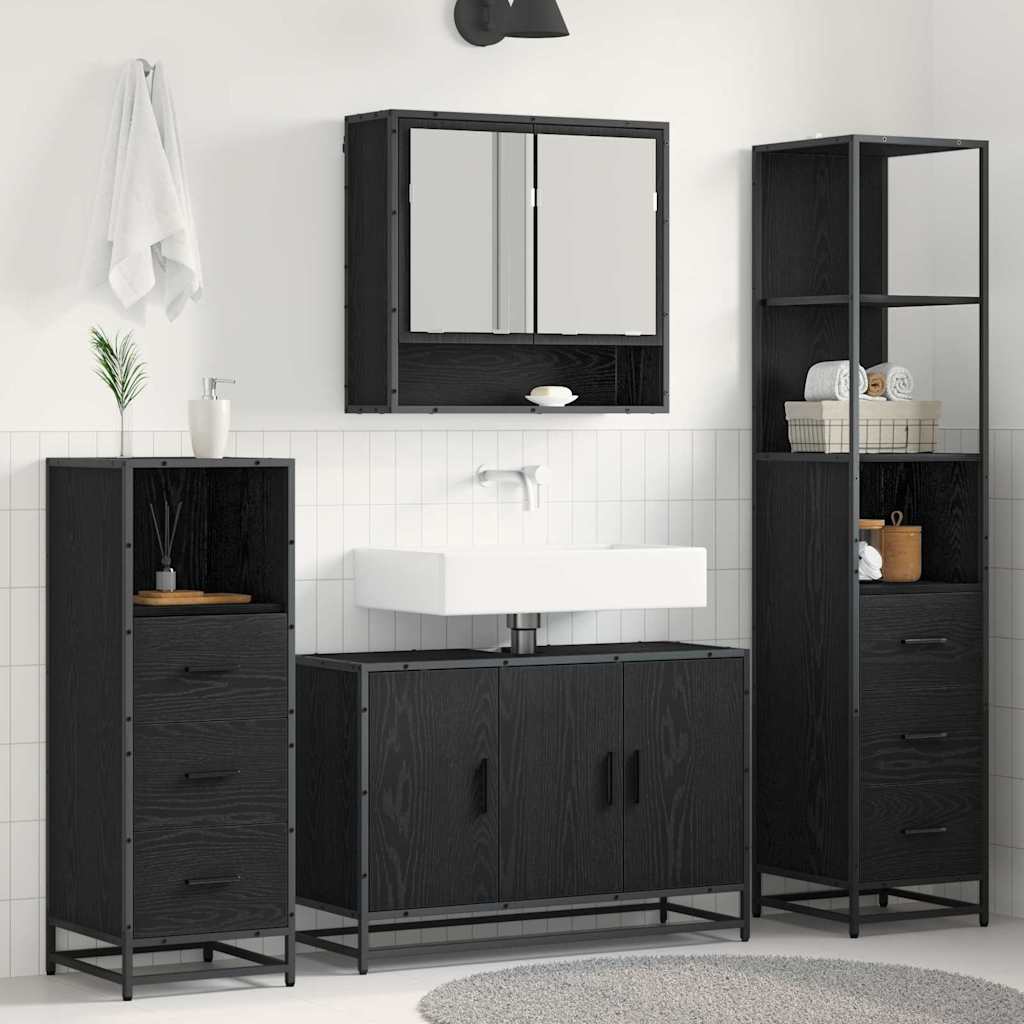 vidaXL Juego de muebles de baño 4 uds. Roble Negro 90 x 33 x 60 cm