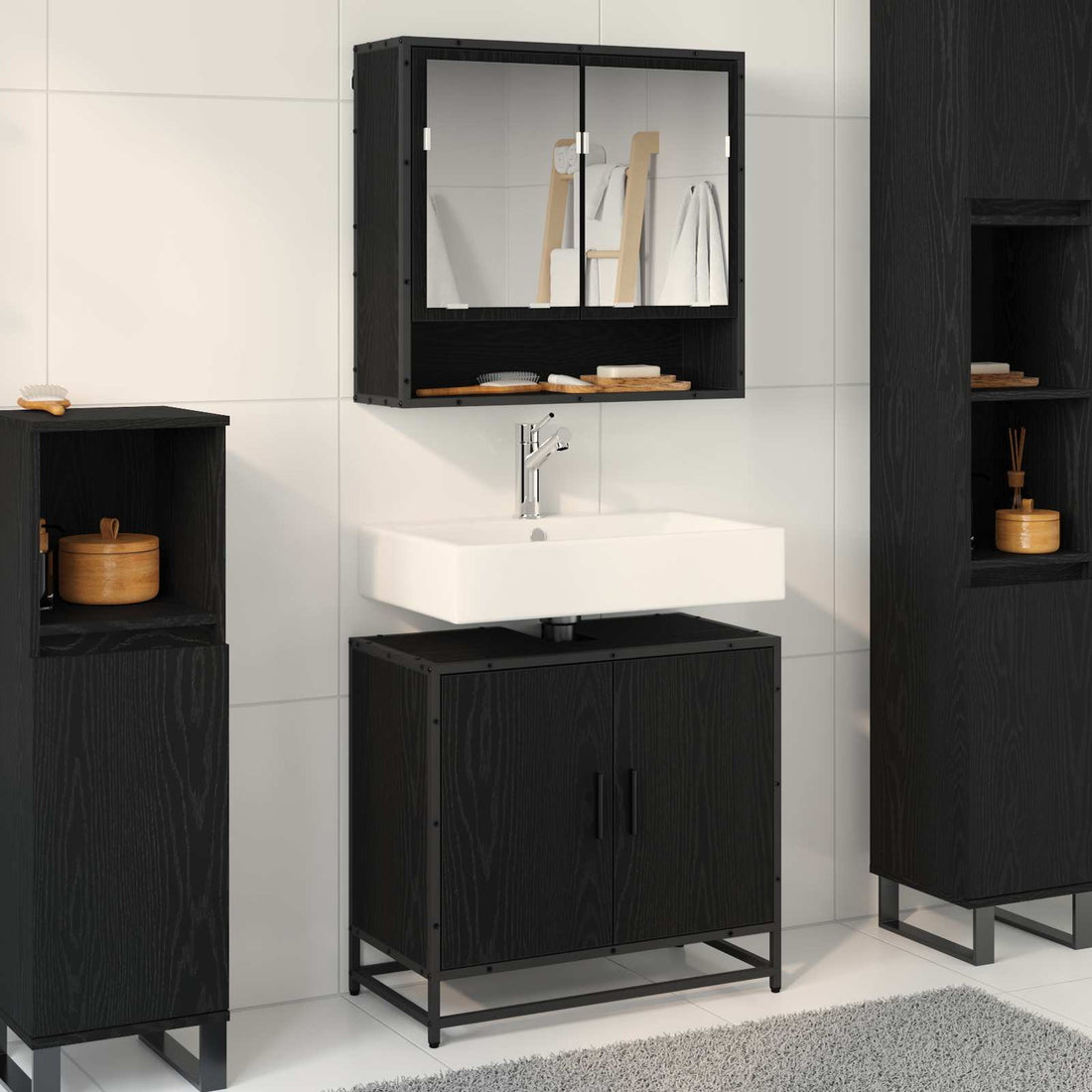 vidaXL Juego de muebles de baño 2 uds. Roble Negro 65 x 33 x 60 cm