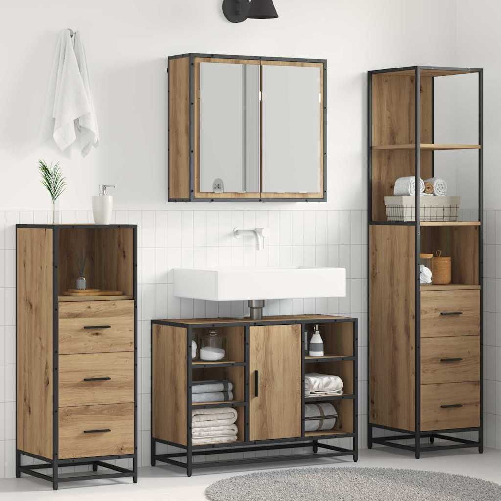 vidaXL Juego de muebles de baño 4 uds. Roble artisan 80 x 33 x 60 cm