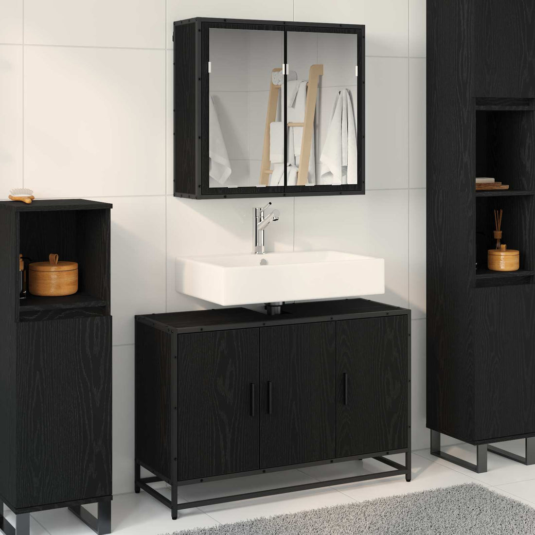 vidaXL Juego de muebles de baño 2 uds. Roble Negro 90 x 33 x 60 cm
