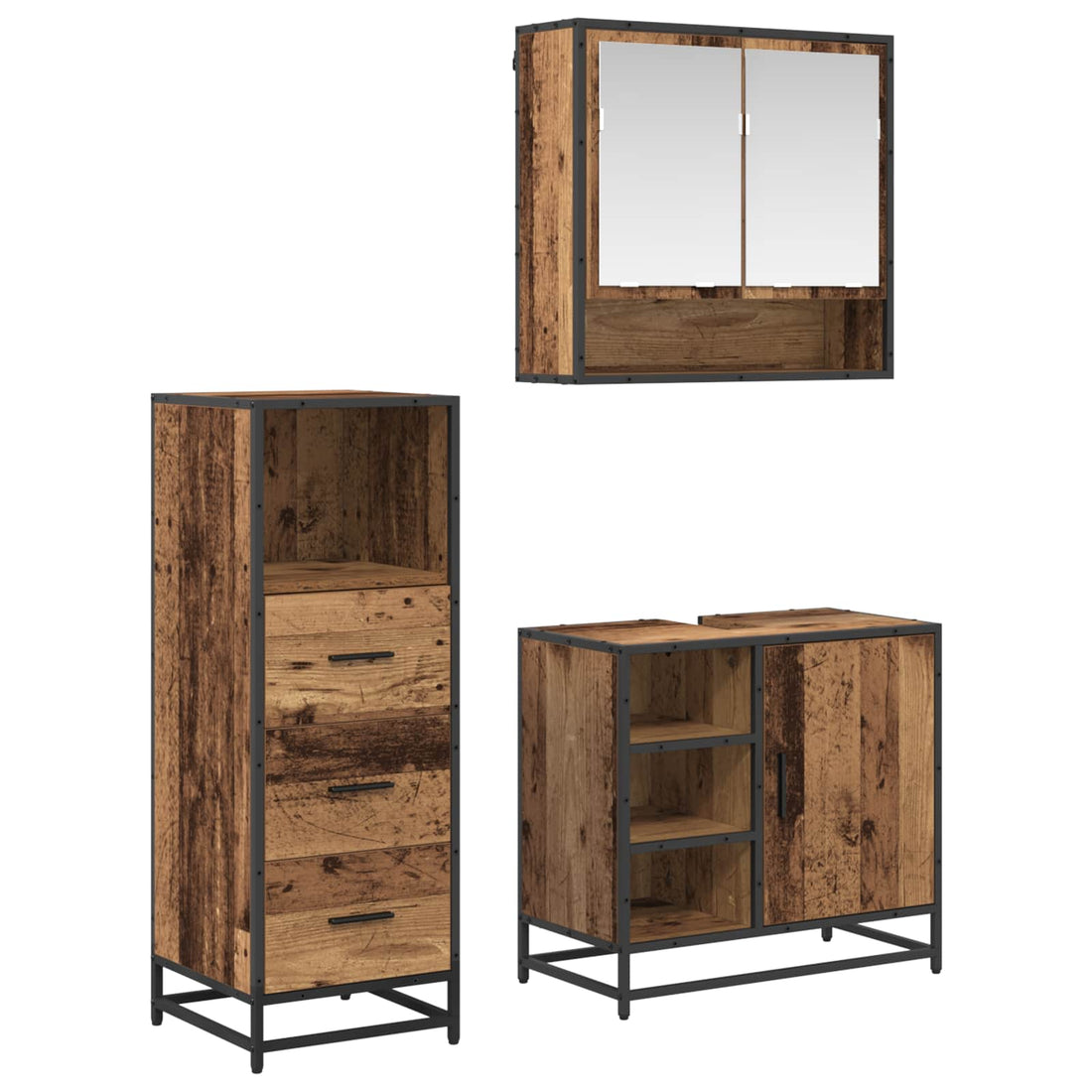 vidaXL Juego de muebles de baño 3 uds. Madera Vieja 65 x 33 x 60 cm