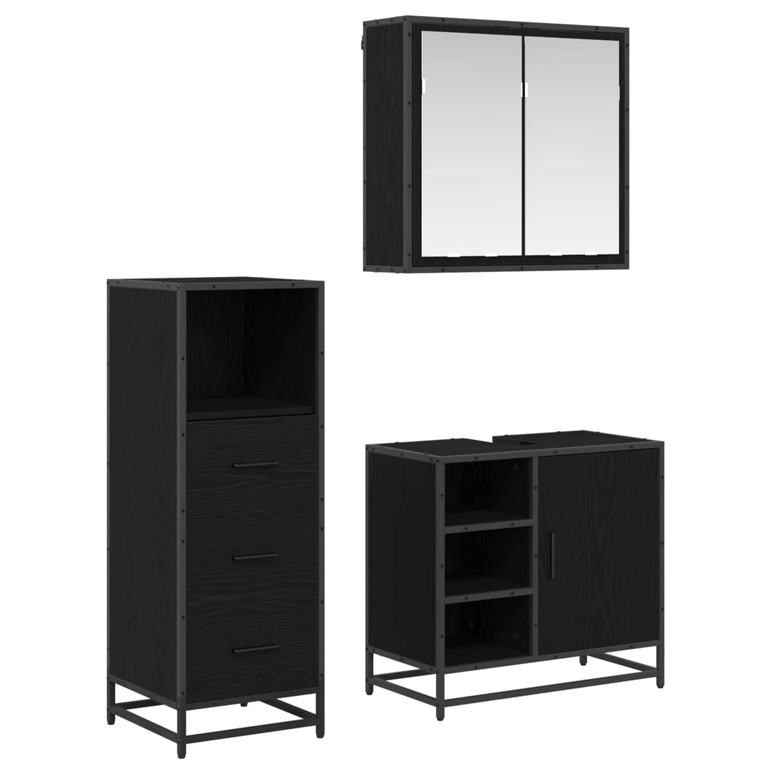 vidaXL Juego de muebles de baño 3 uds. Roble Negro 65 x 33 x 60 cm