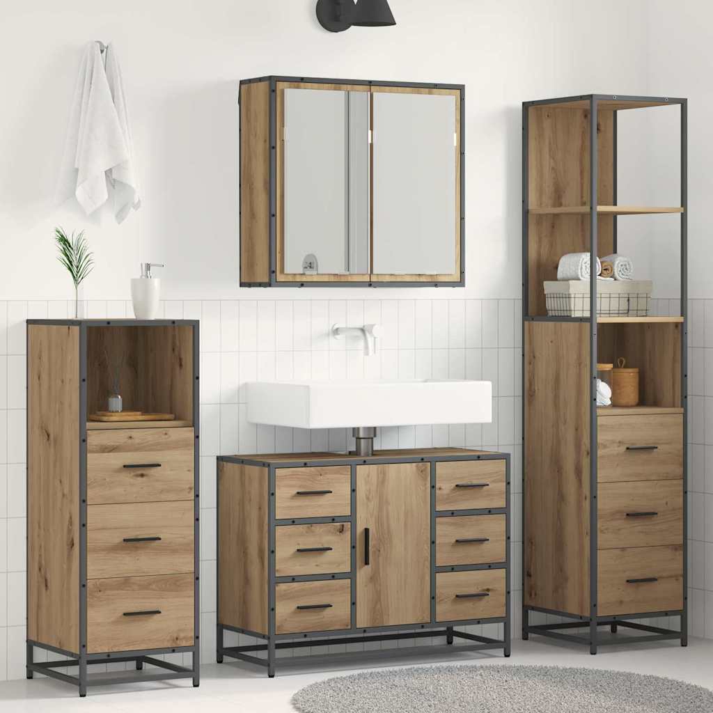 vidaXL Juego de muebles de baño 3 uds. Roble artisan 80 x 33 x 60 cm