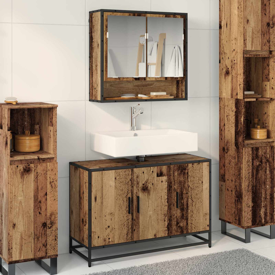 vidaXL Juego de muebles de baño 2 uds. Madera Vieja 90 x 33 x 60 cm