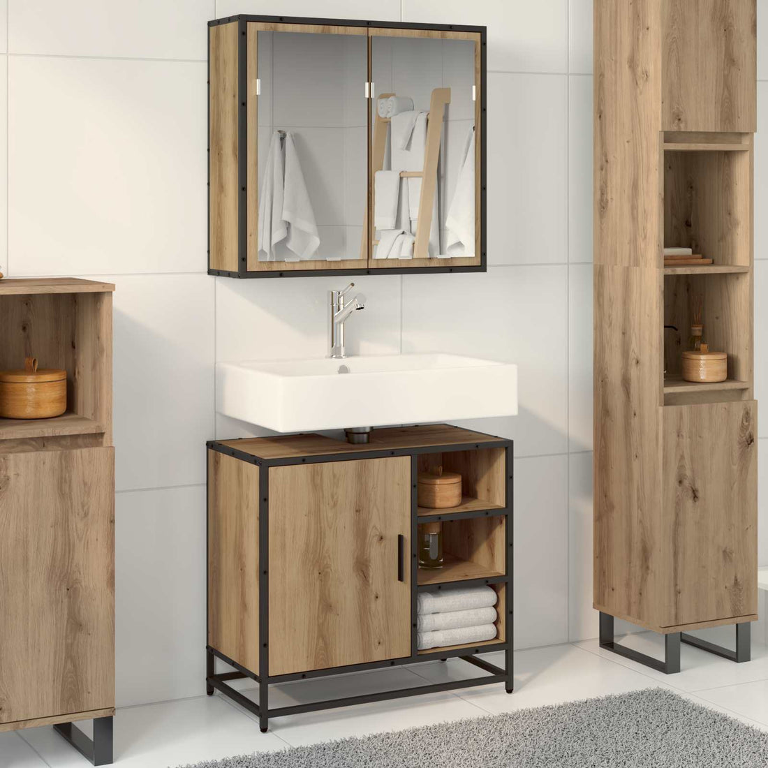 vidaXL Juego de muebles de baño 2 uds. Roble artisan 65 x 33 x 60 cm