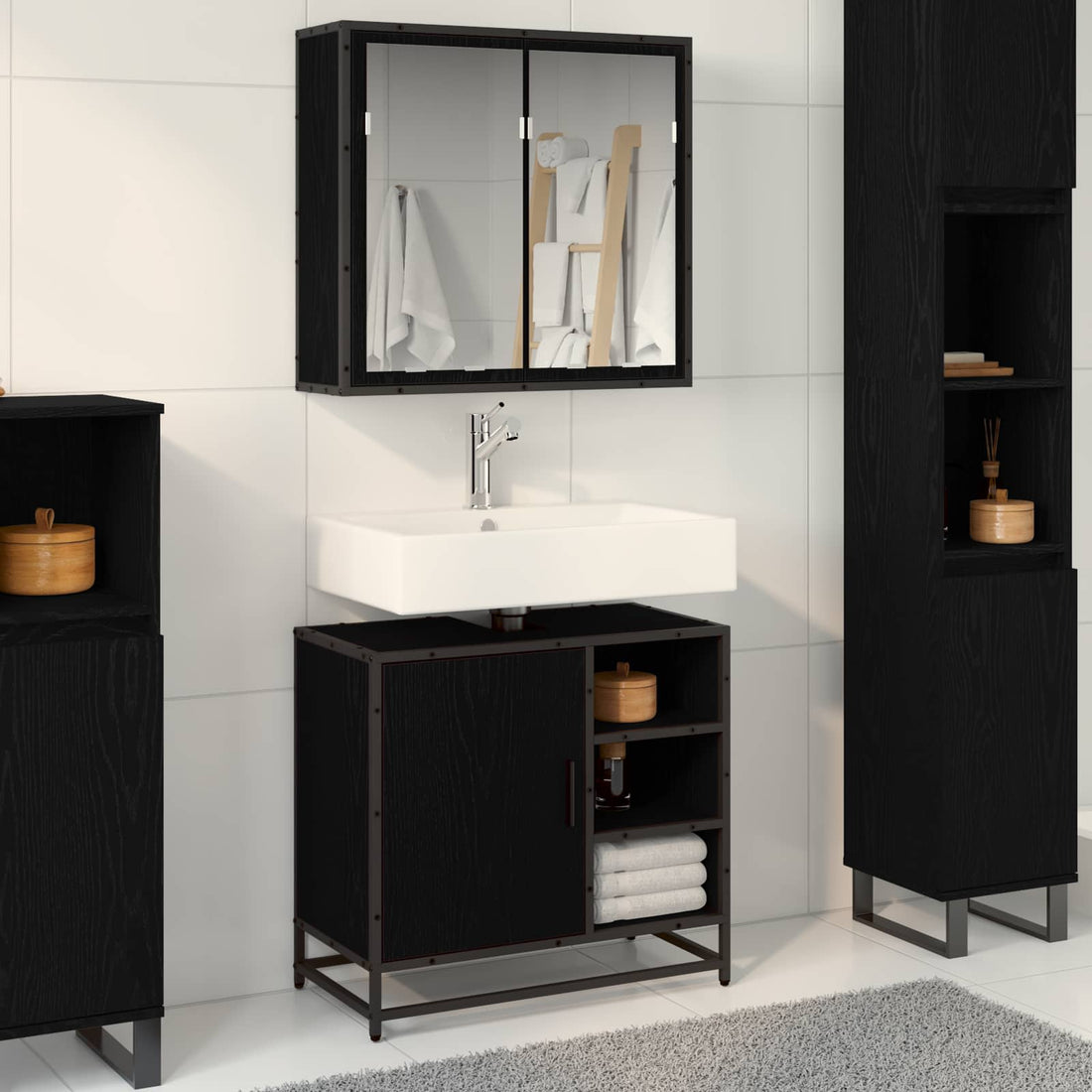 vidaXL Juego de muebles de baño 2 uds. Roble Negro 65 x 33 x 60 cm