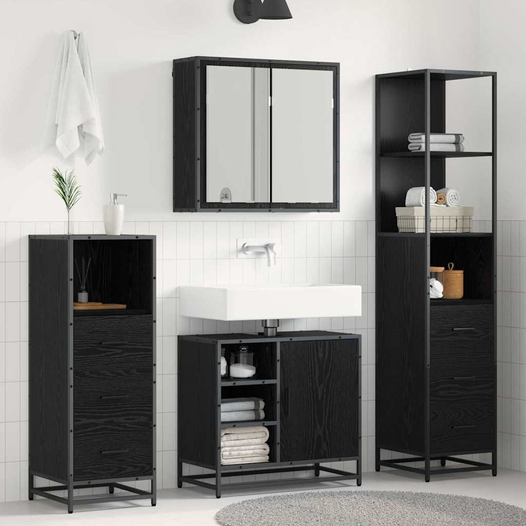 vidaXL Juego de muebles de baño 4 uds. Roble Negro 65 x 33 x 60 cm