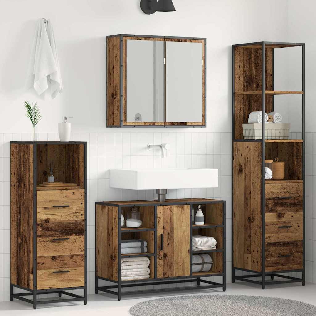 vidaXL Juego de muebles de baño 3 uds. Madera envejecida