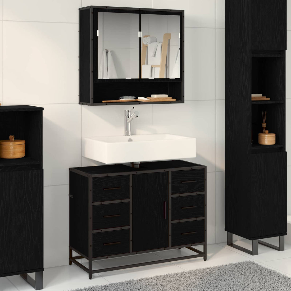 vidaXL Juego de muebles de baño 2 uds. Roble Negro 80 x 33 x 60 cm