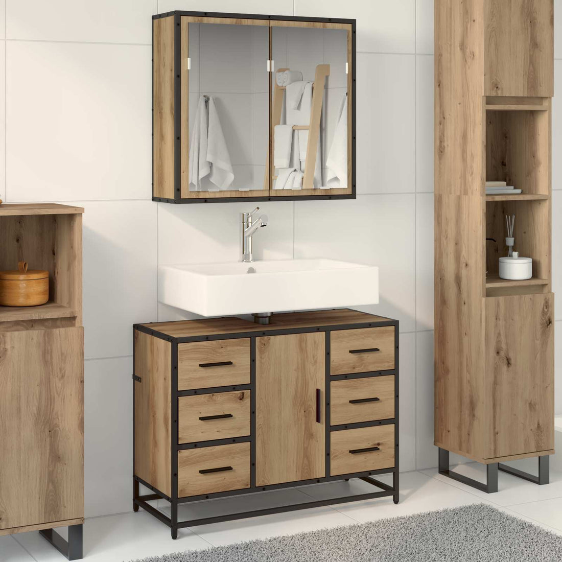 vidaXL Juego de muebles de baño 2 uds. Roble artisan 80 x 33 x 60 cm