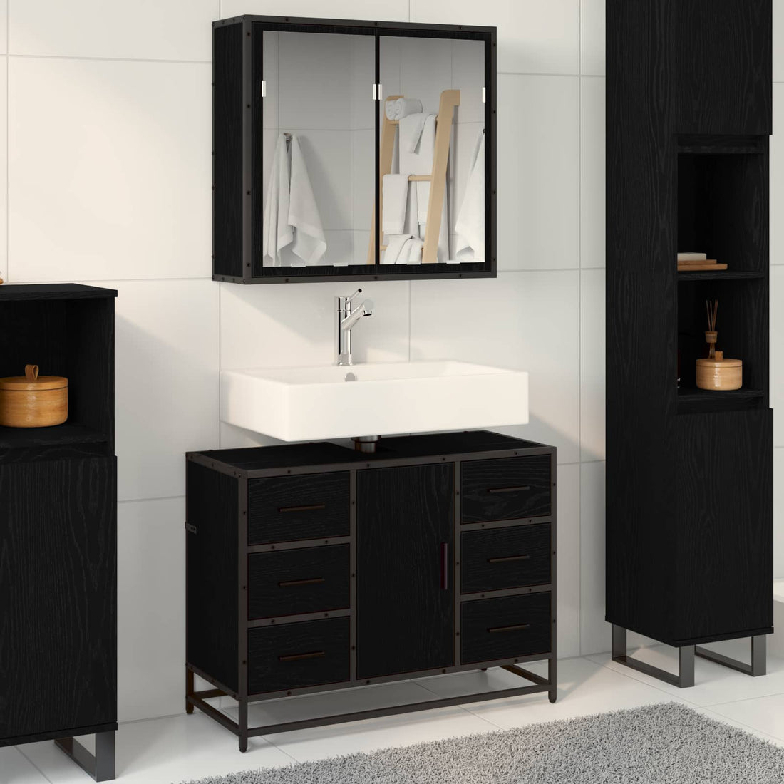vidaXL Juego de muebles de baño 2 uds. Roble Negro 80 x 33 x 60 cm