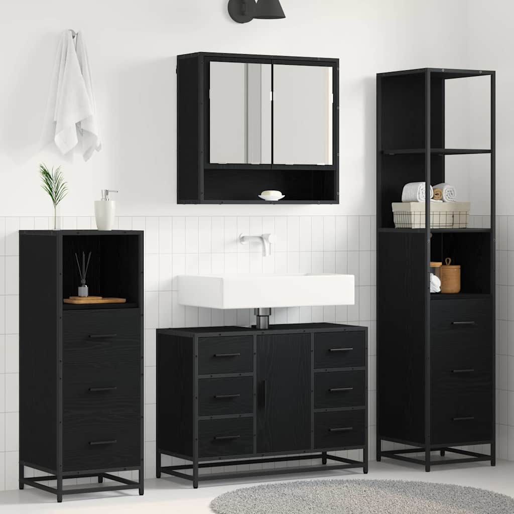 vidaXL Juego de muebles de baño 4 uds. Roble Negro 80 x 33 x 60 cm
