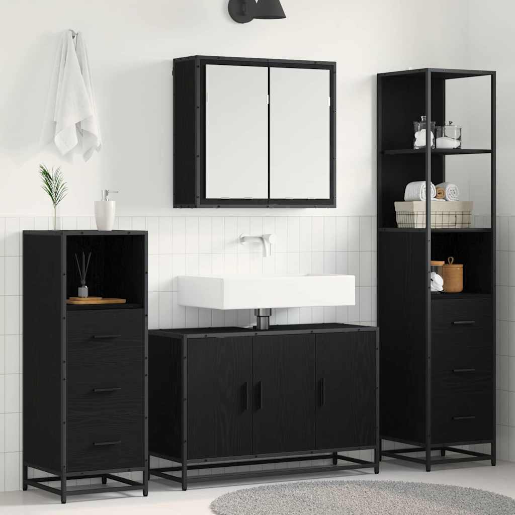 vidaXL Juego de muebles de baño 4 uds. Roble Negro 90 x 33 x 60 cm