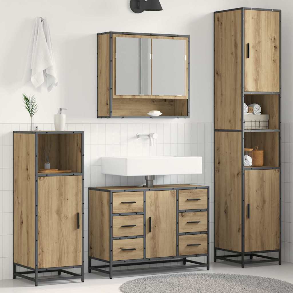 vidaXL Juego de muebles de baño 3 uds. Roble artisan 90 x 33 x 60 cm