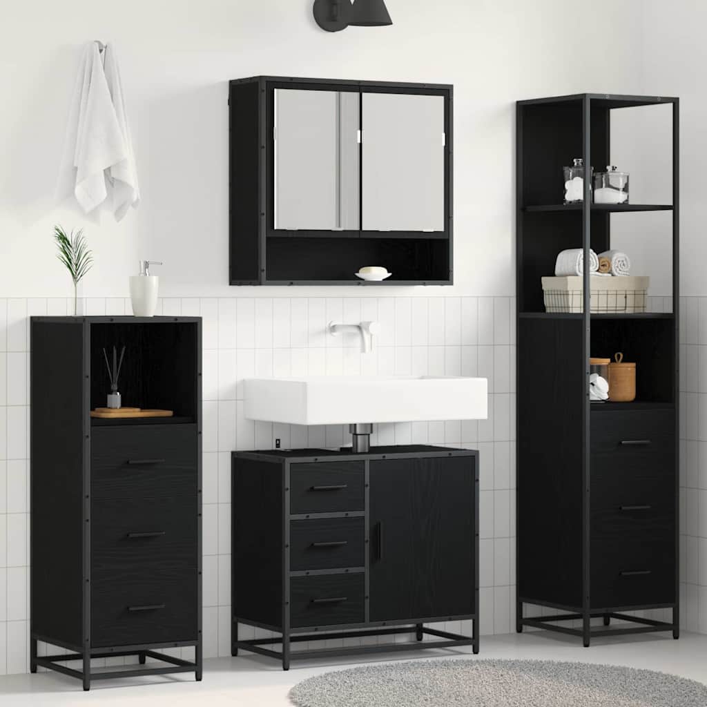 vidaXL Juego de muebles de baño 4 uds. Roble Negro 65 x 33 x 60 cm