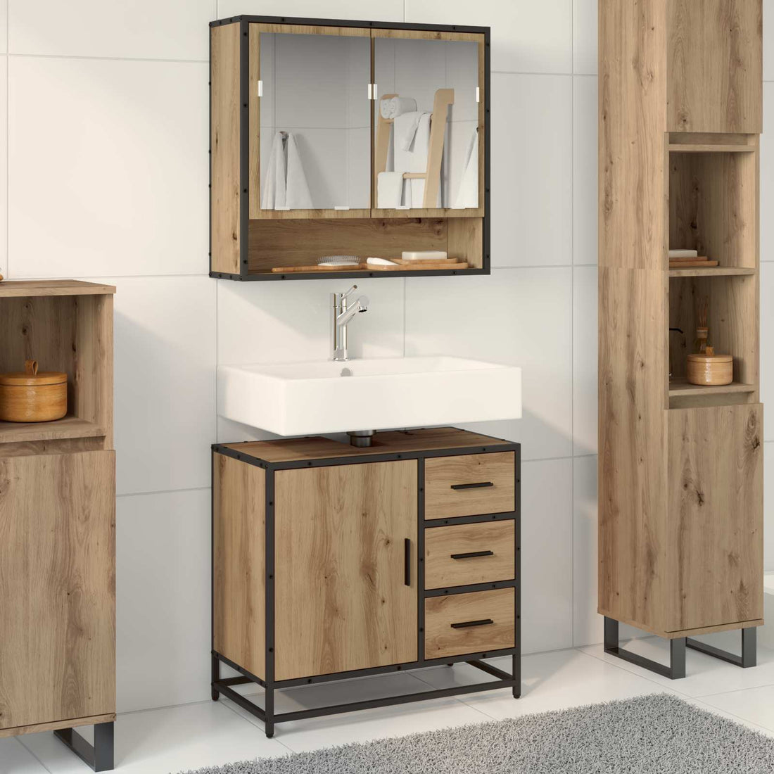 vidaXL Juego de muebles de baño 2 uds. Roble artisan 65 x 33 x 60 cm