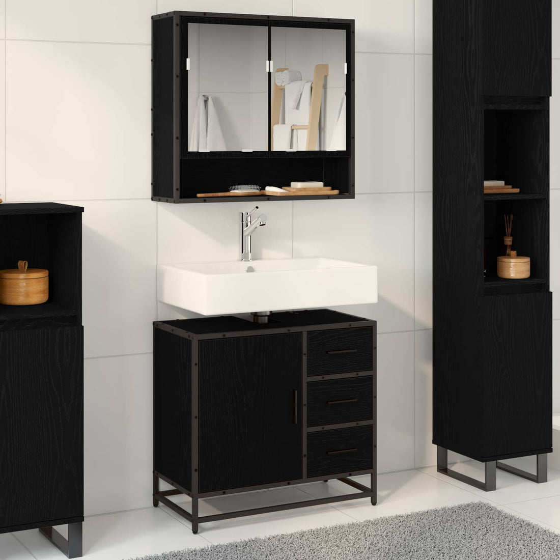 vidaXL Juego de muebles de baño 2 uds. Roble Negro 65 x 33 x 60 cm