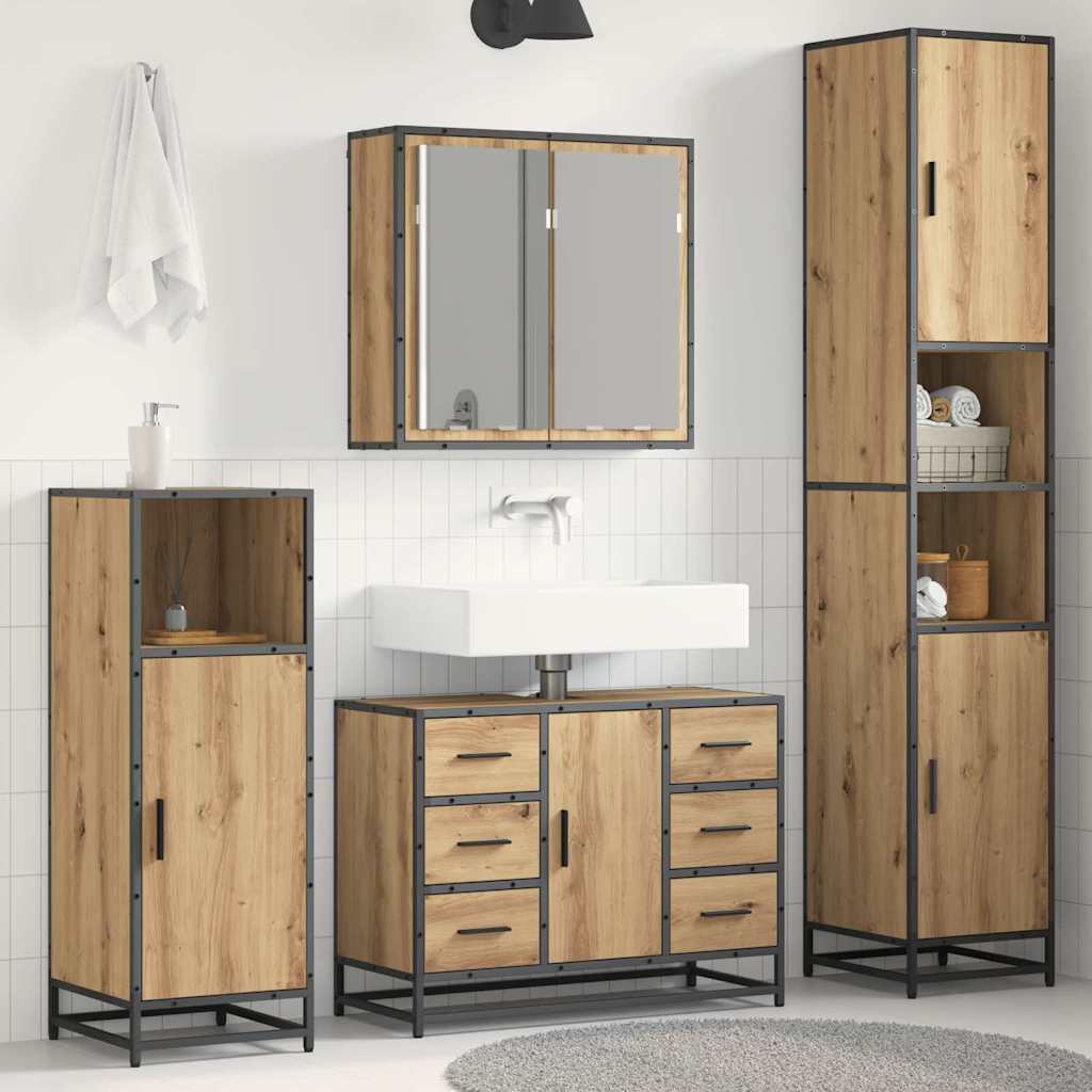 vidaXL Juego de muebles de baño 3 uds. Roble artisan 80 x 33 x 60 cm