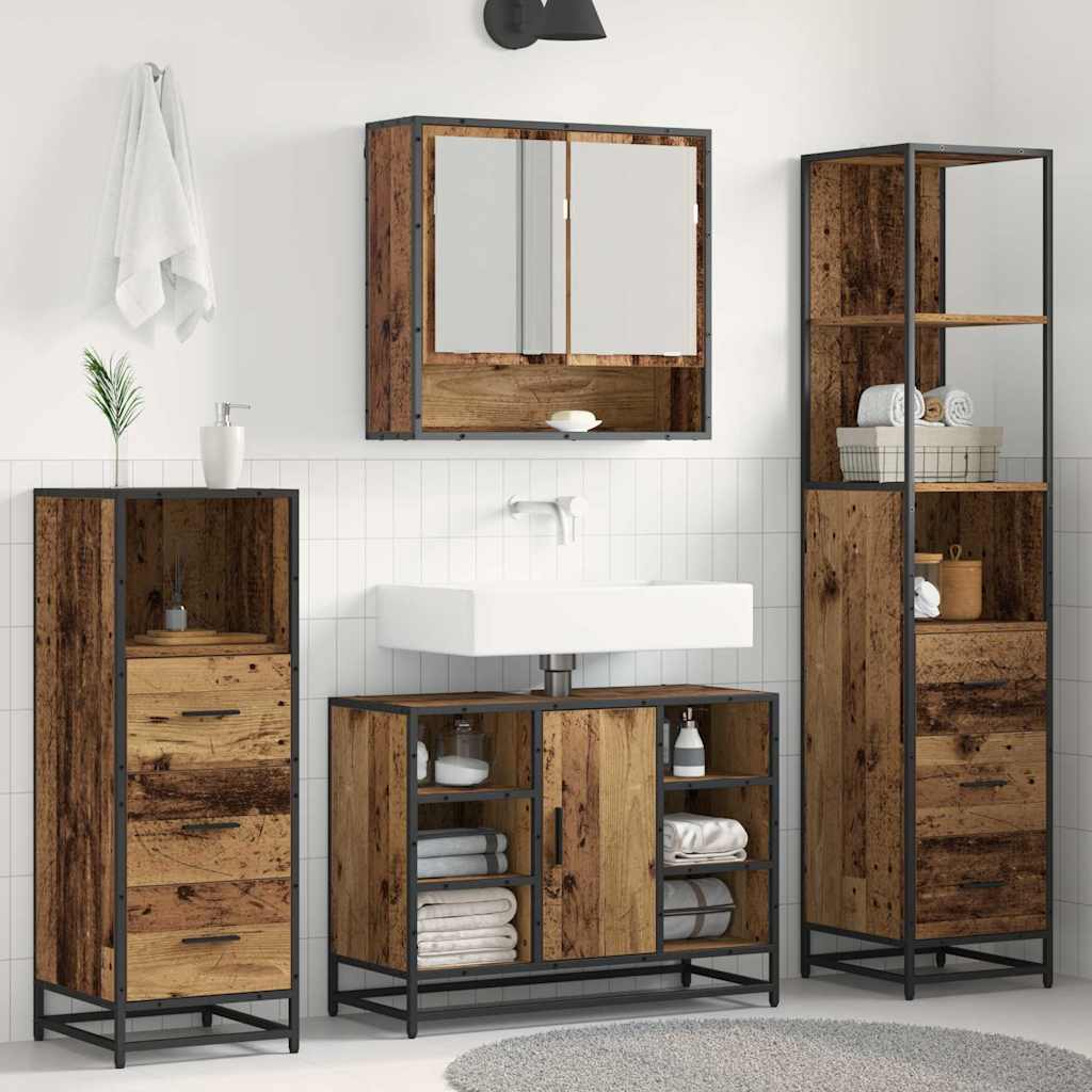 vidaXL Juego de muebles de baño 3 uds. Madera envejecida