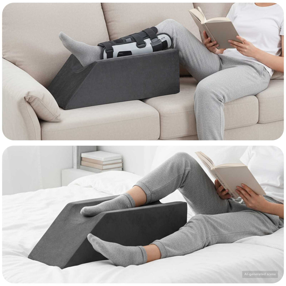 vidaXL Almohada para Piernas 68 x 25 x 21,5 cm Firme Espuma PU Gris
