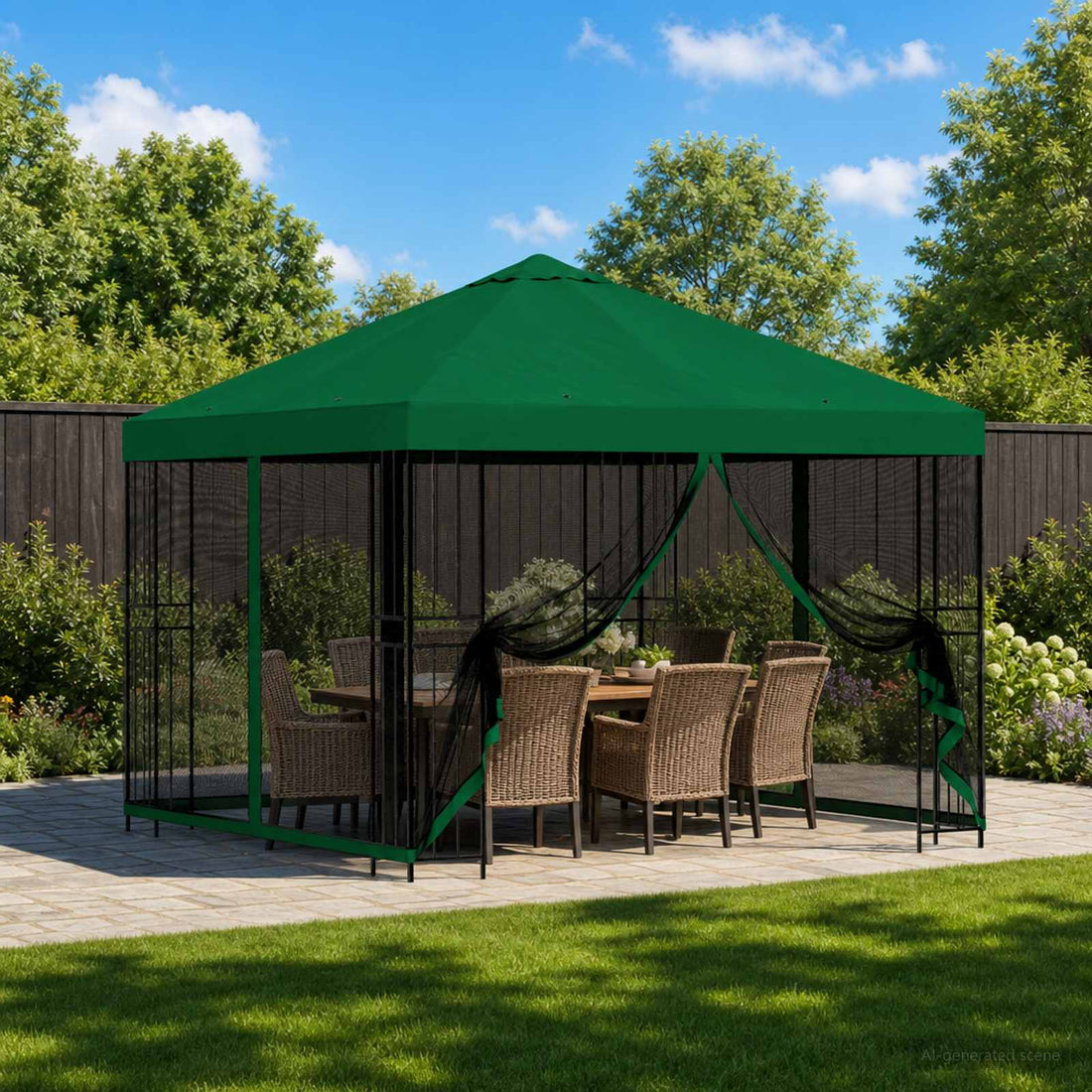 vidaXL Gazebo de jardín con paredes laterales 3 x 3 m Verde