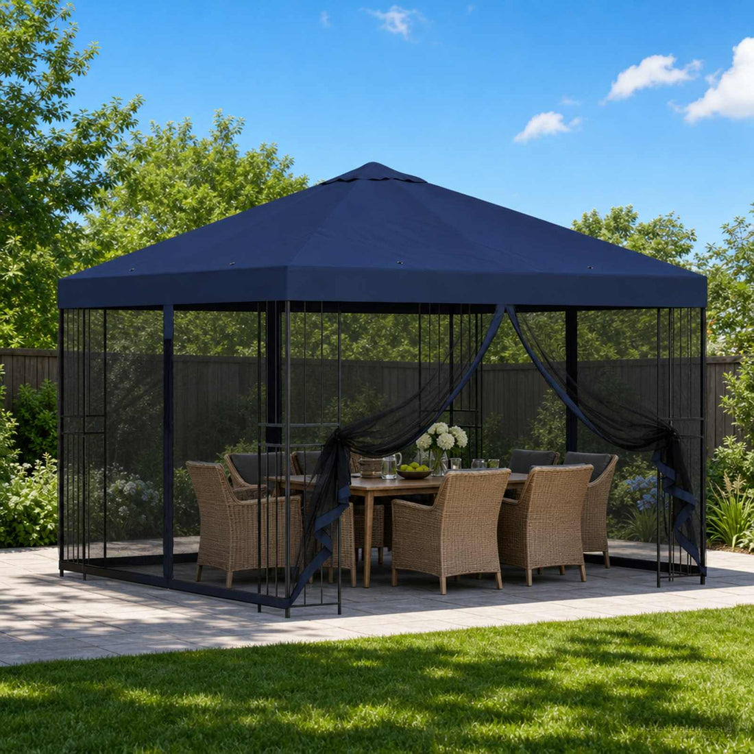 vidaXL Gazebo de jardín con paredes laterales 3 x 3 m Azul