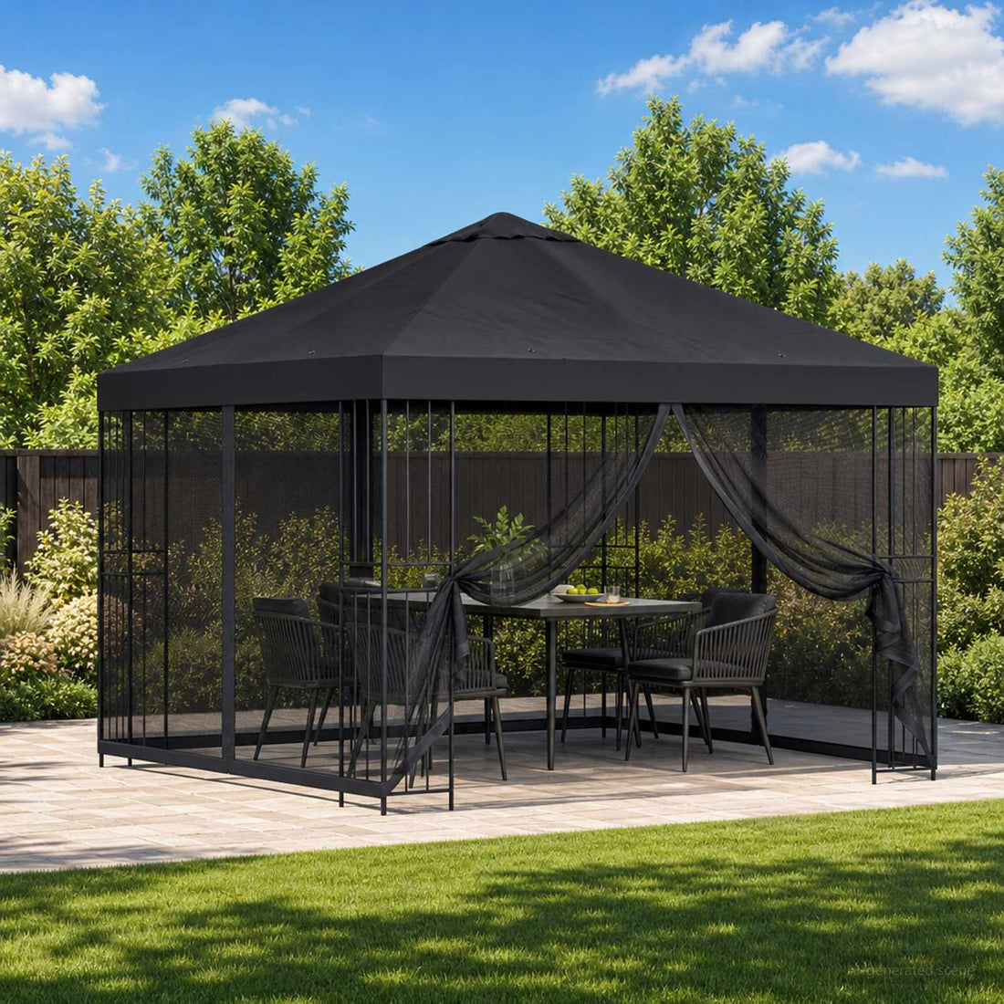 vidaXL Gazebo de jardín con paredes laterales 3 x 3 m Negro
