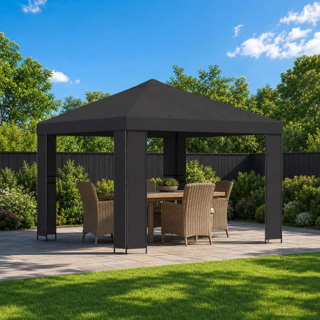 vidaXL Cenador 3 x 3 m Gris antracita Poliéster y Acero 190 gsm