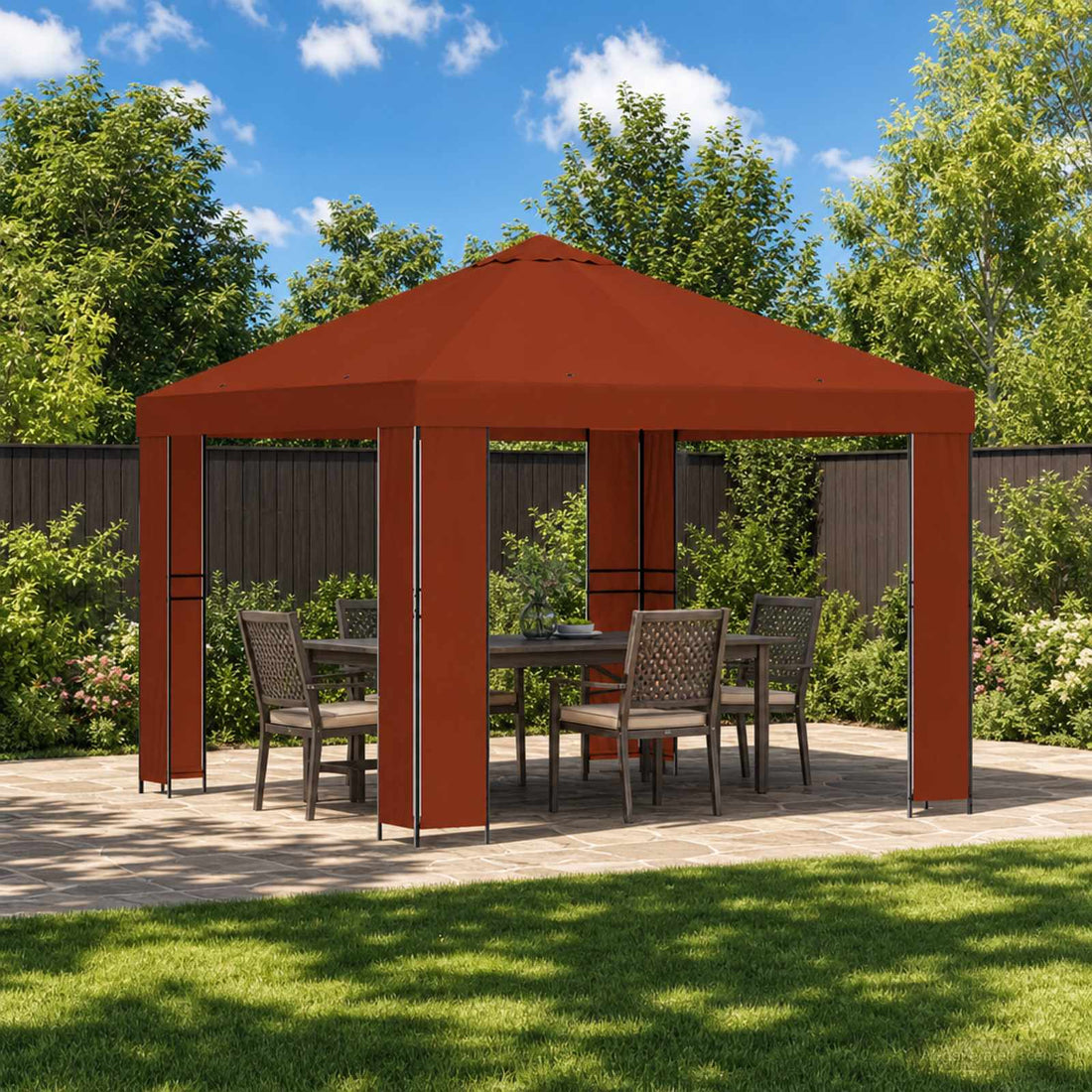 vidaXL Cenador 3 x 3 m Terracota Poliéster y Acero 190 gsm