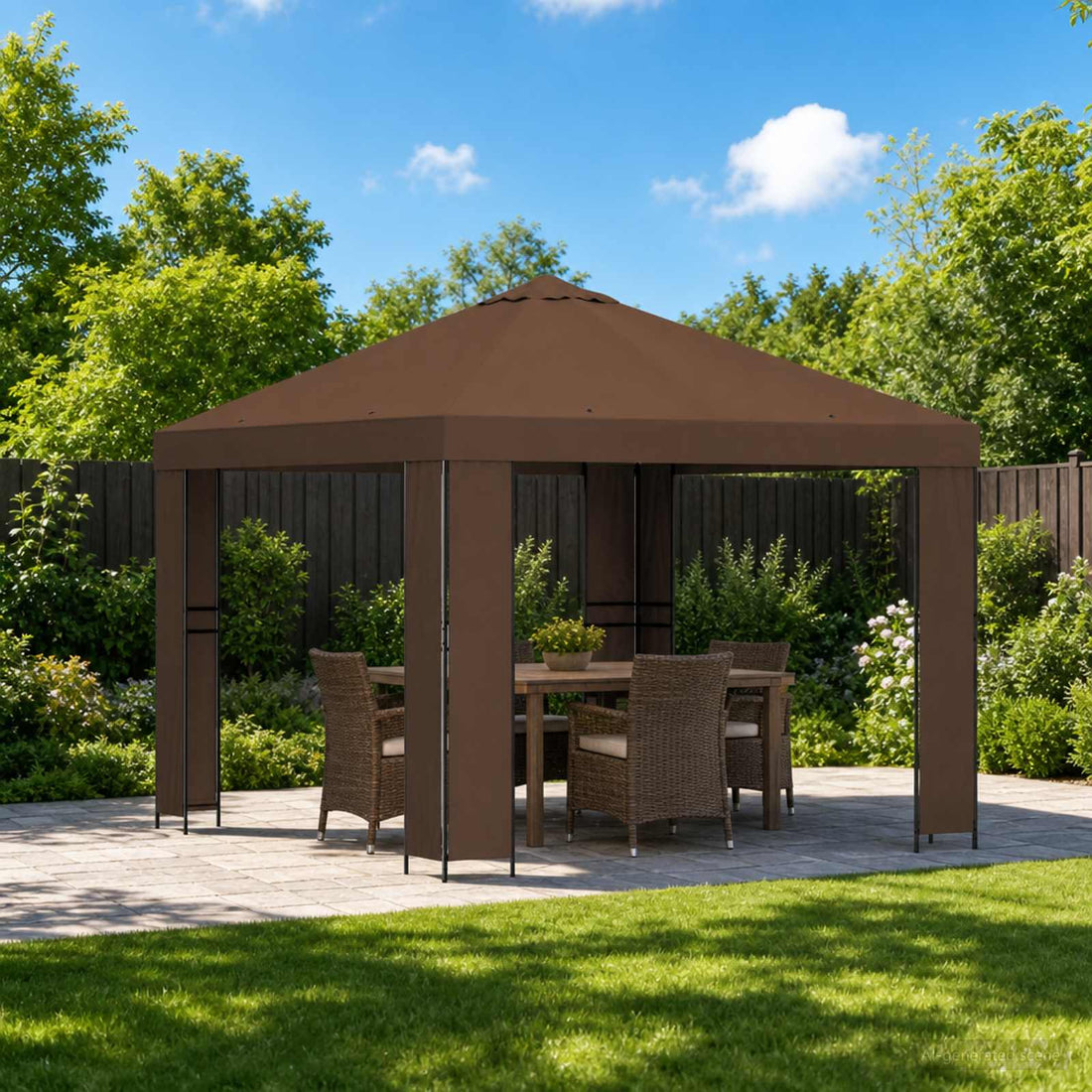 vidaXL Cenador 3 x 3 m Marrón Poliéster y Acero 190 gsm