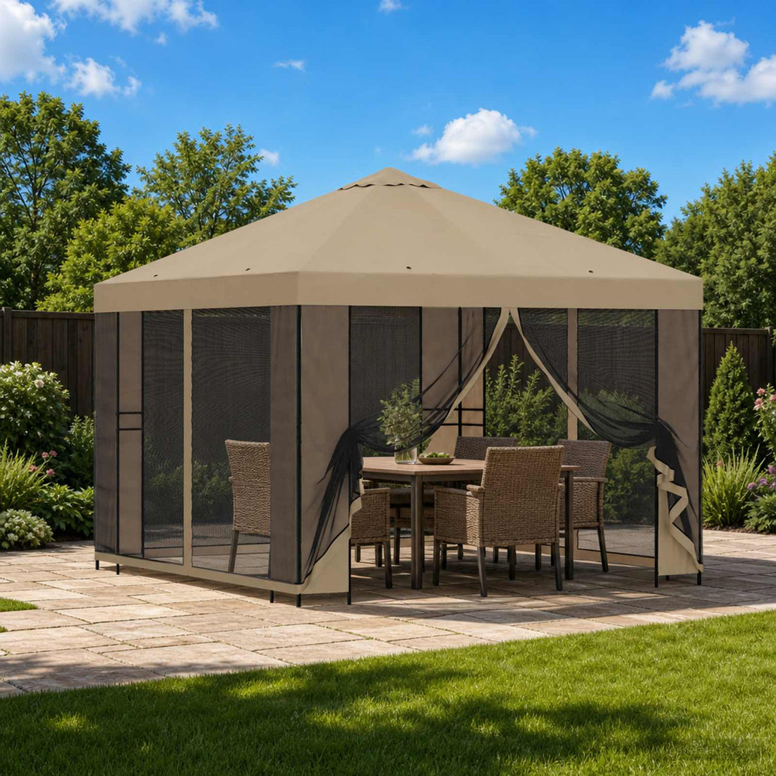 vidaXL Gazebo de jardín con paredes laterales 3 x 3 m Beige