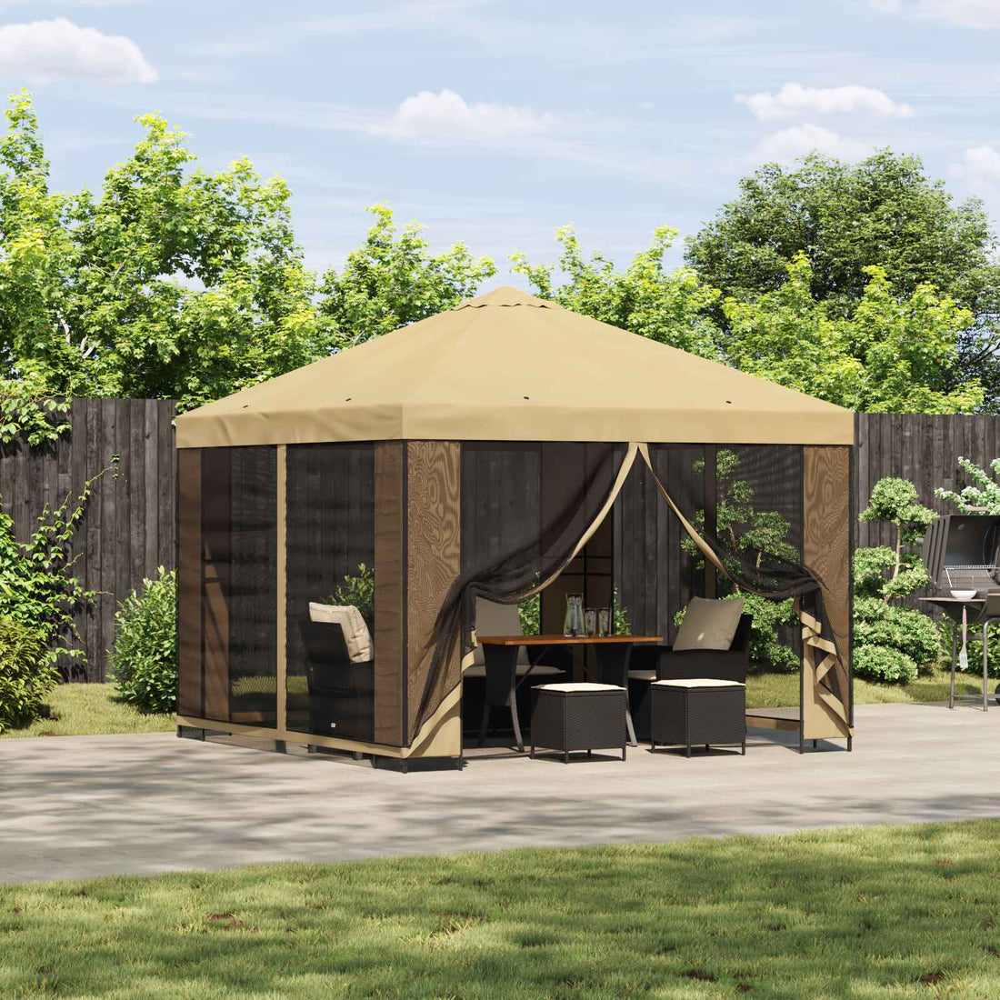 vidaXL Gazebo de jardín con paredes laterales 3 x 3 m Crema