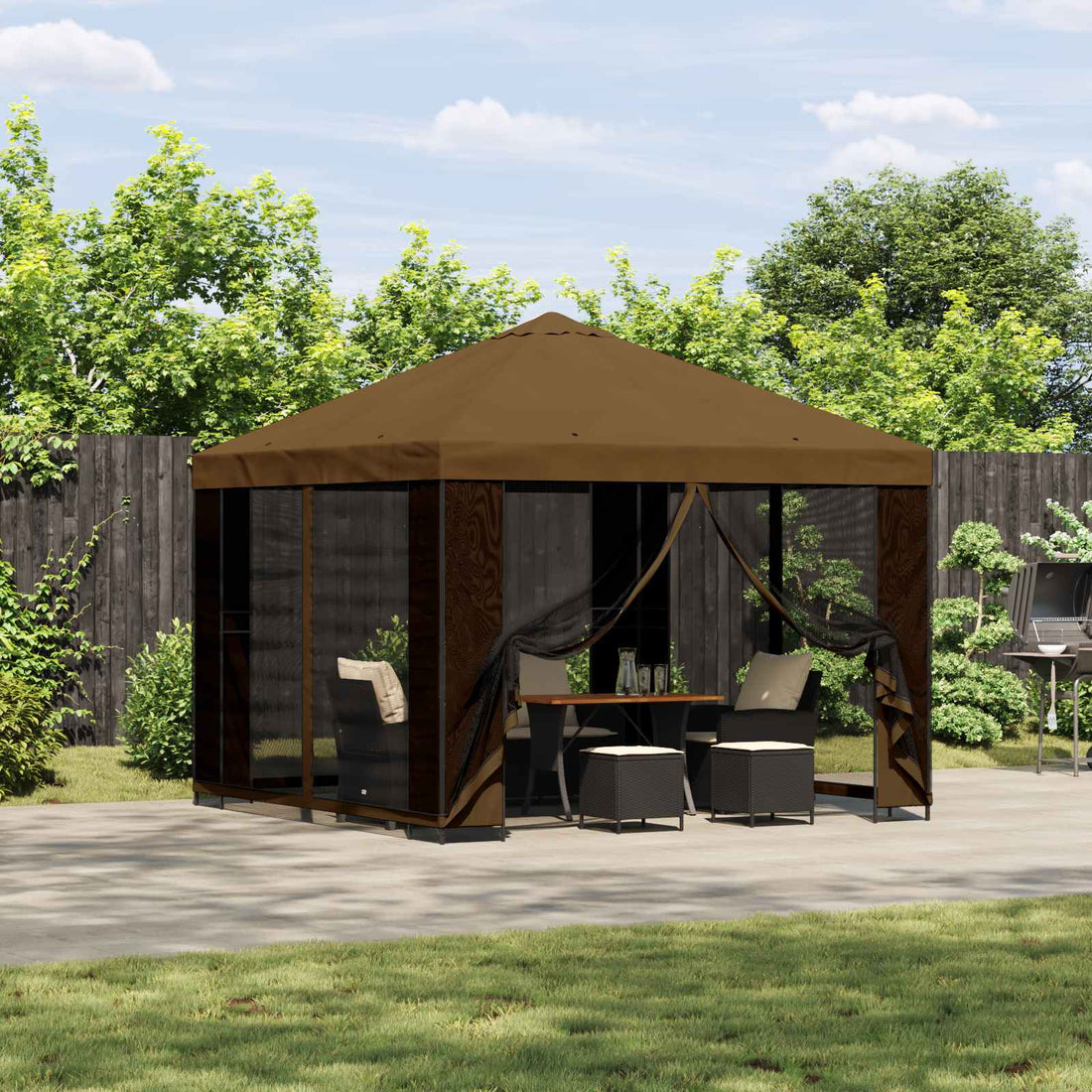vidaXL Gazebo de jardín con paredes laterales 3 x 3 m Gris topo