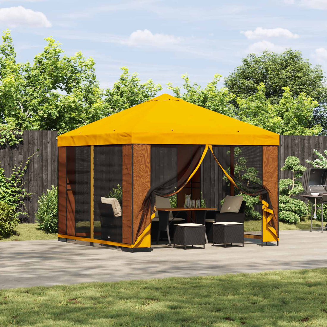 vidaXL Gazebo de jardín con paredes laterales 3 x 3 m Amarillo