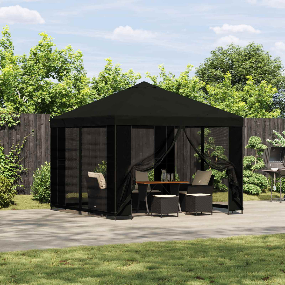 vidaXL Gazebo de jardín con paredes laterales 3 x 3 m Negro
