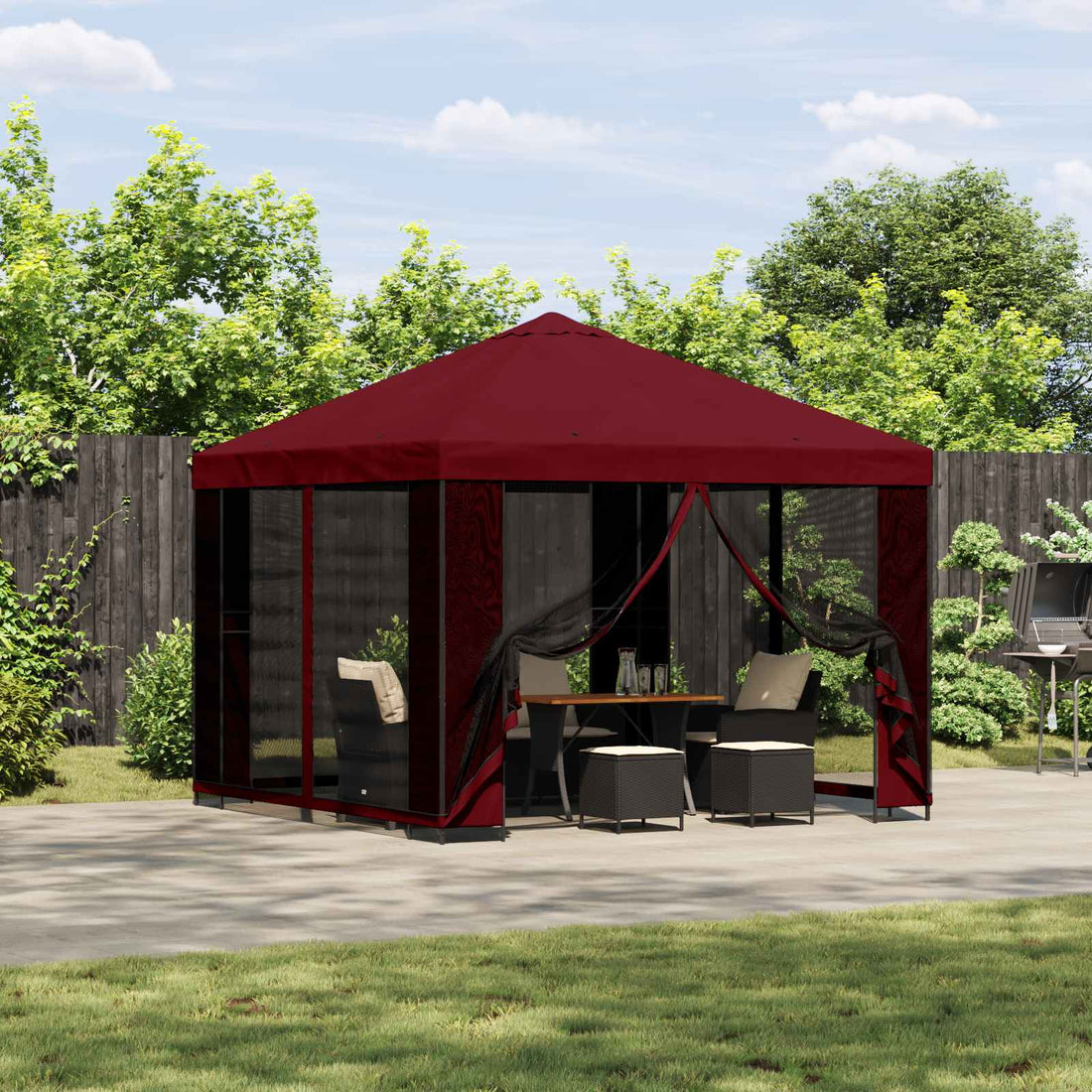 vidaXL Gazebo de jardín con paredes laterales 3 x 3 m Burdeos