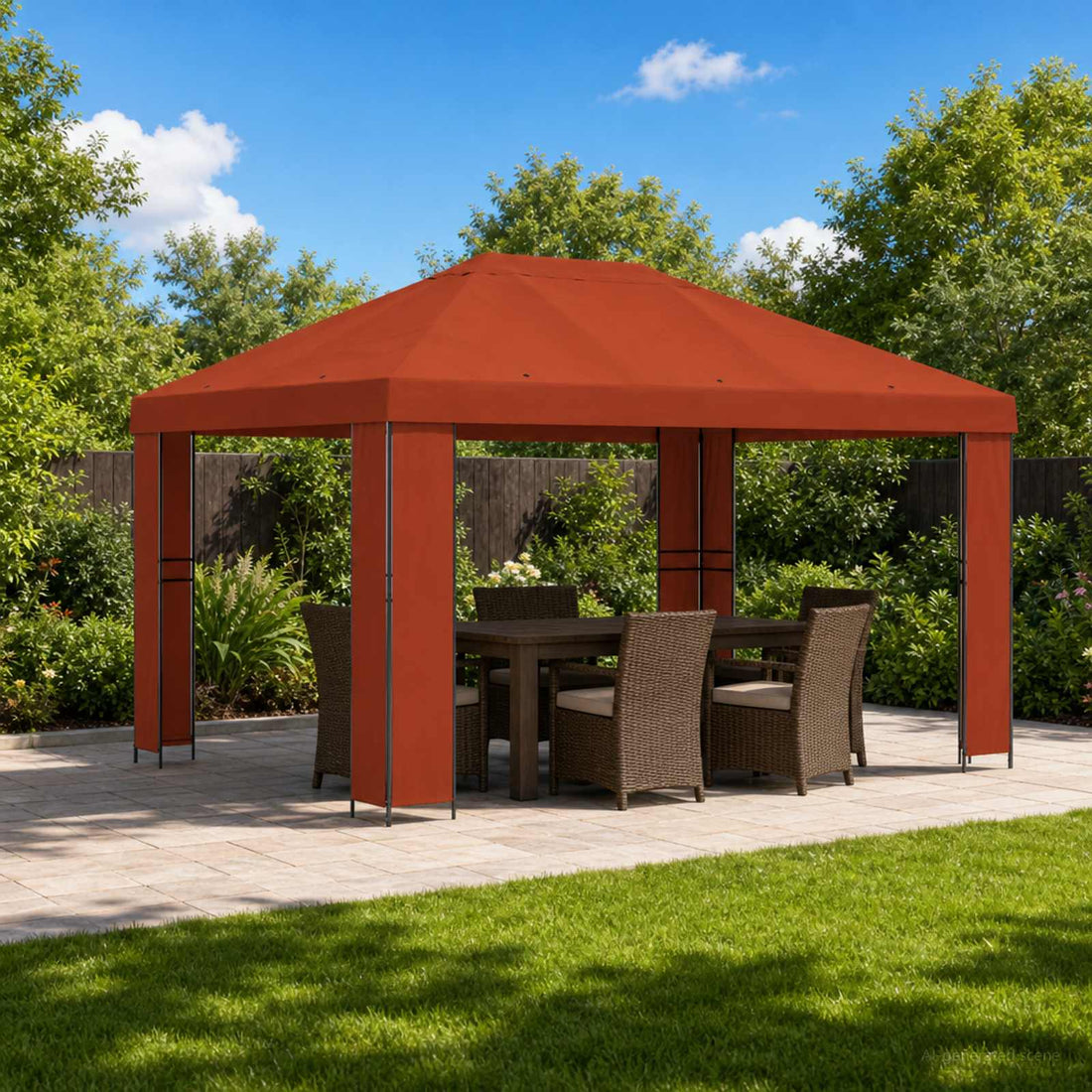 vidaXL Cenador 4 x 3 m Terracota Poliéster y Acero 190 gsm