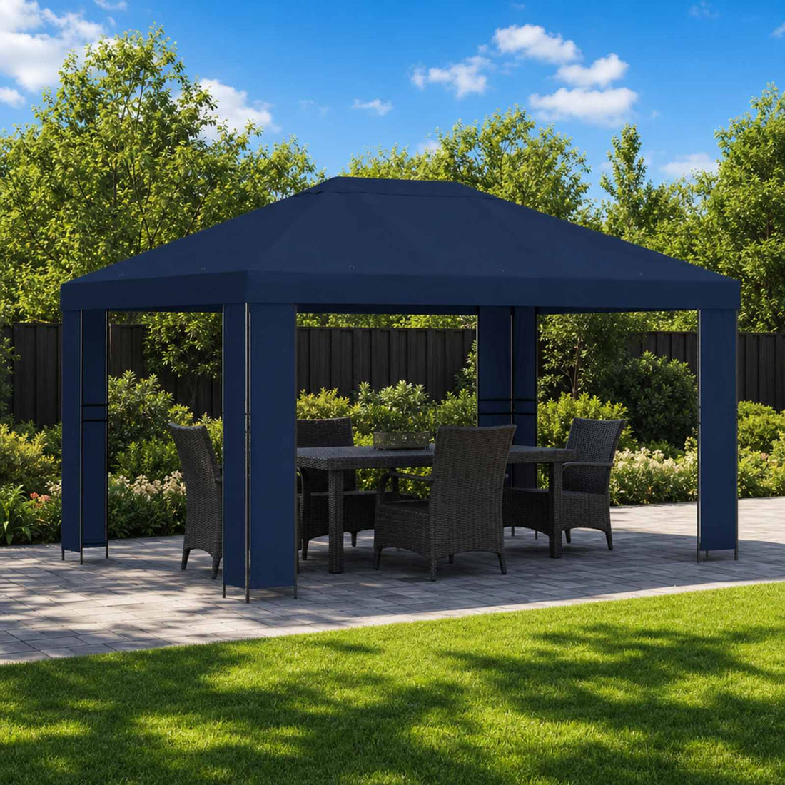 vidaXL Cenador 4 x 3 m Azul Poliéster y Acero 190 gsm