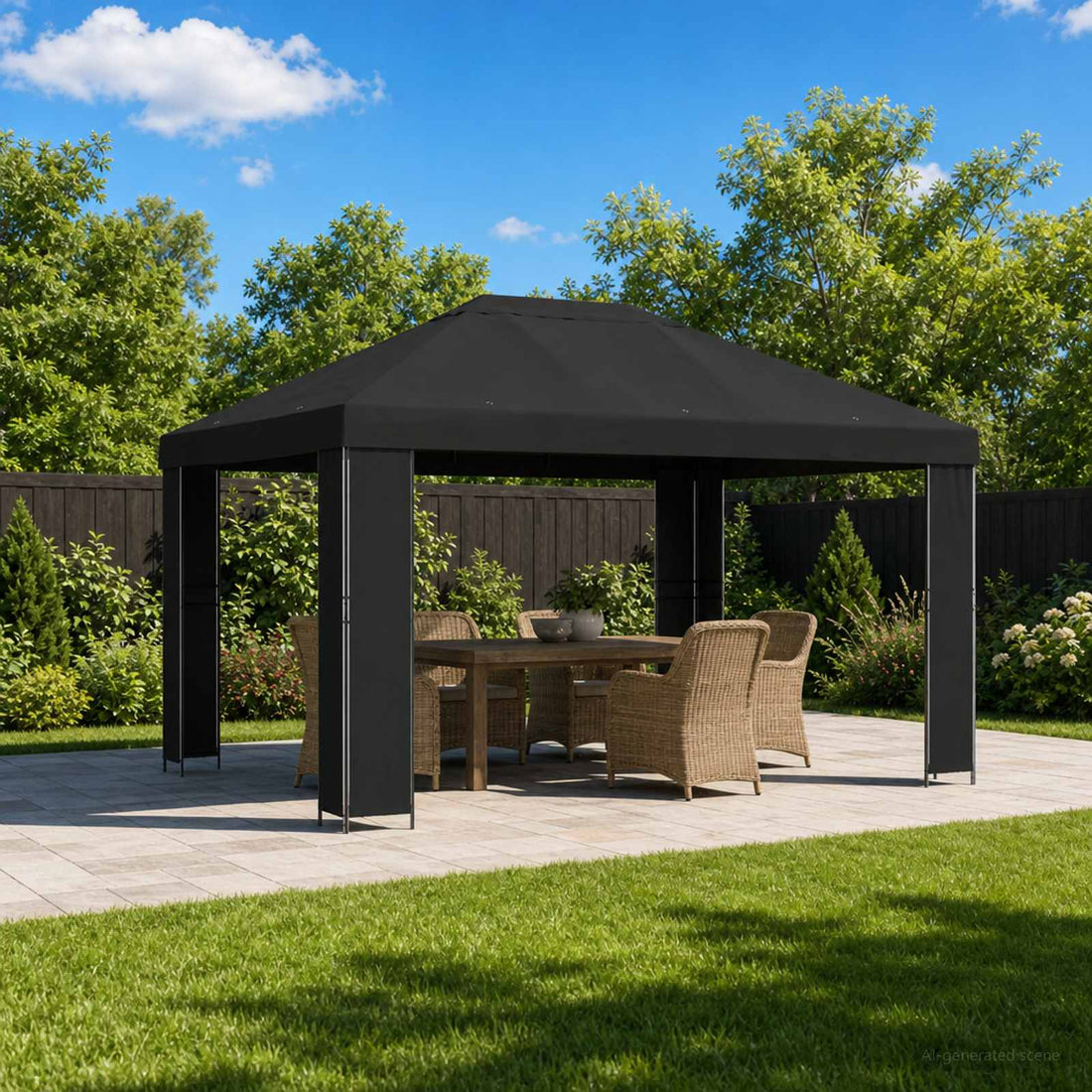 vidaXL Cenador 4 x 3 m Negro Poliéster y Acero 190 gsm