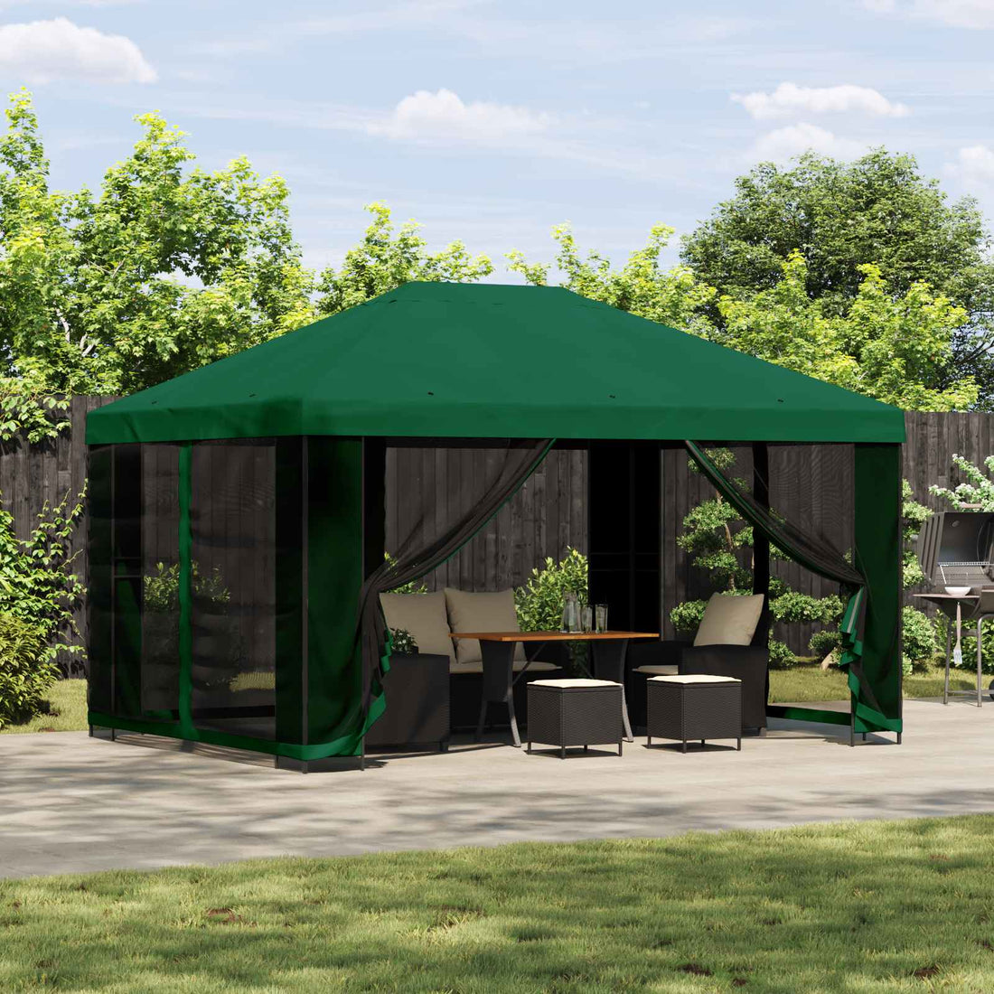 vidaXL Gazebo de jardín con paredes laterales 4 x 3 m Verde