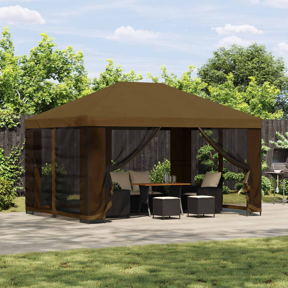 vidaXL Gazebo de jardín con paredes laterales 4 x 3 m Topo