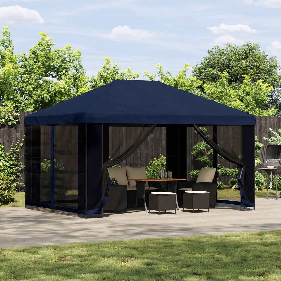 vidaXL Gazebo de jardín con paredes laterales 4 x 3 m Azul