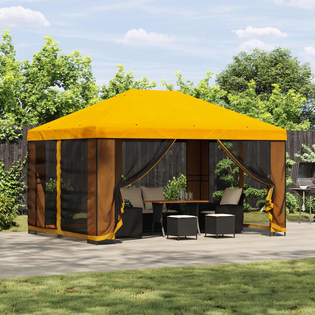 vidaXL Gazebo de jardín con paredes laterales 4 x 3 m Amarillo