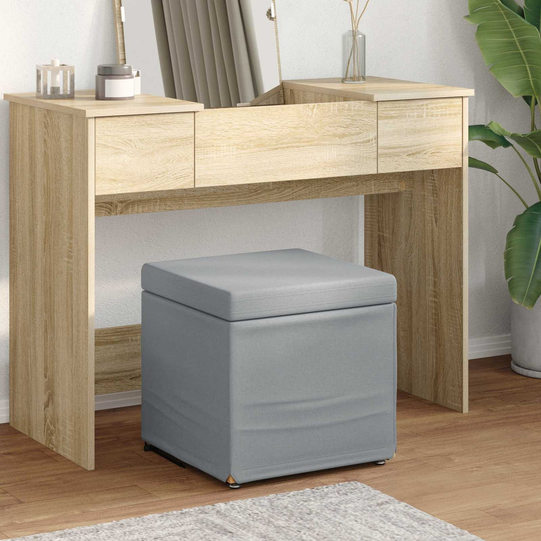 vidaXL Taburete Gris Claro 41 x 41 x 40 cm Tela y Madera Ingeniería