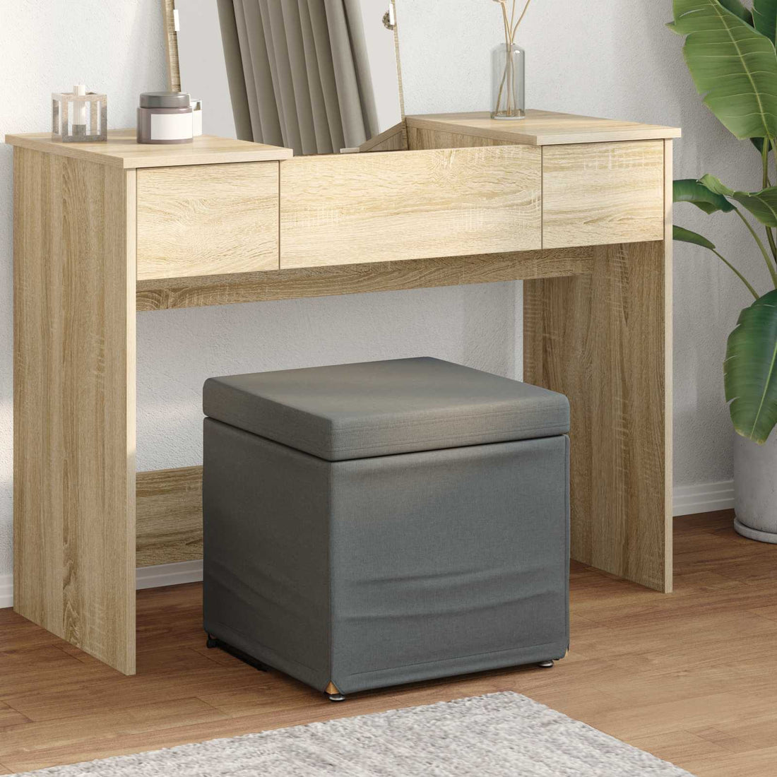 vidaXL Taburete Gris oscuro 41 x 41 x 40 cm Tela y Madera Ingeniería
