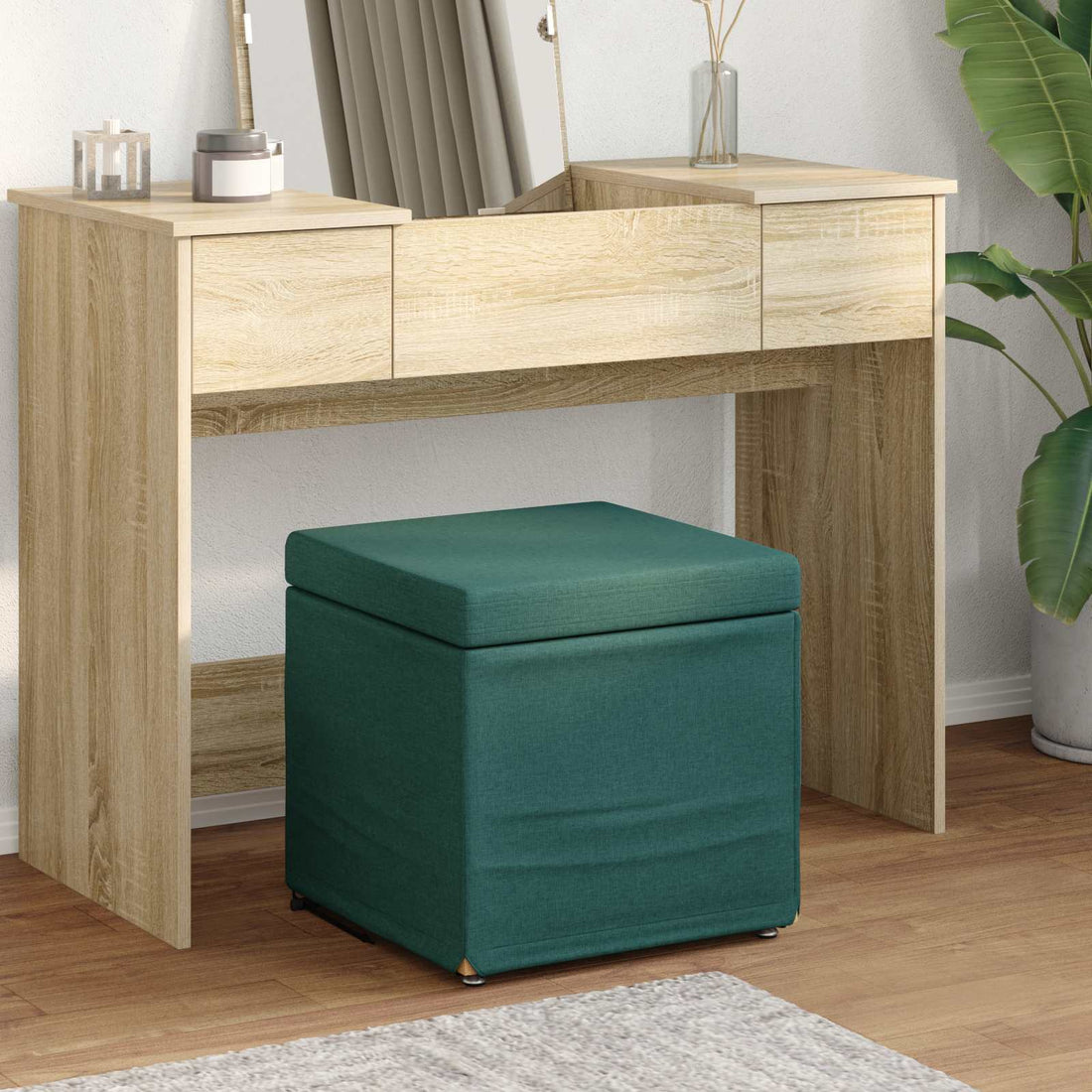 vidaXL Taburete Verde oscuro 41 x 41 x 40 cm Tela y Madera Ingeniería