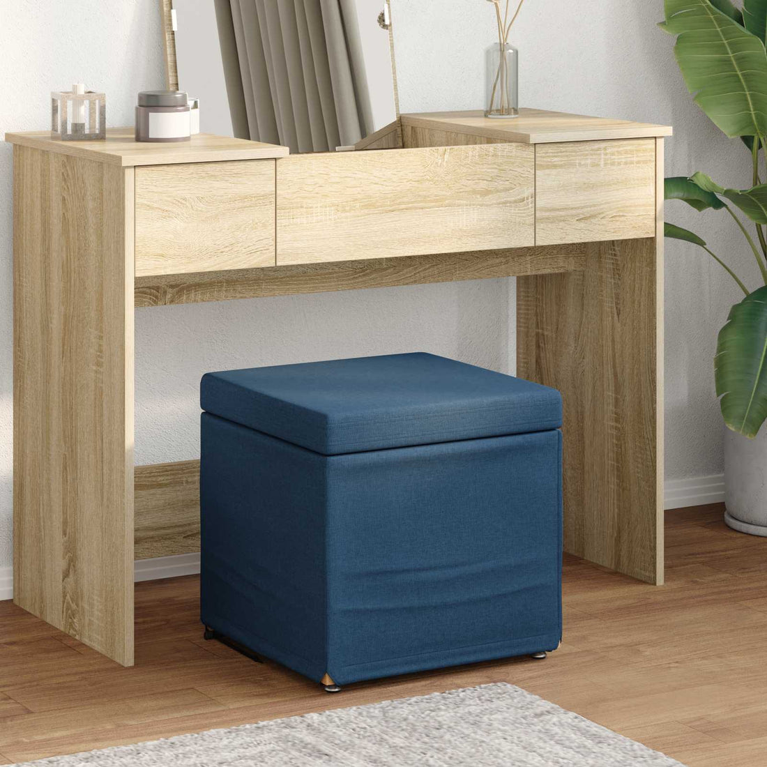 vidaXL Taburete Azul 41 x 41 x 40 cm Tela y Madera Ingeniería