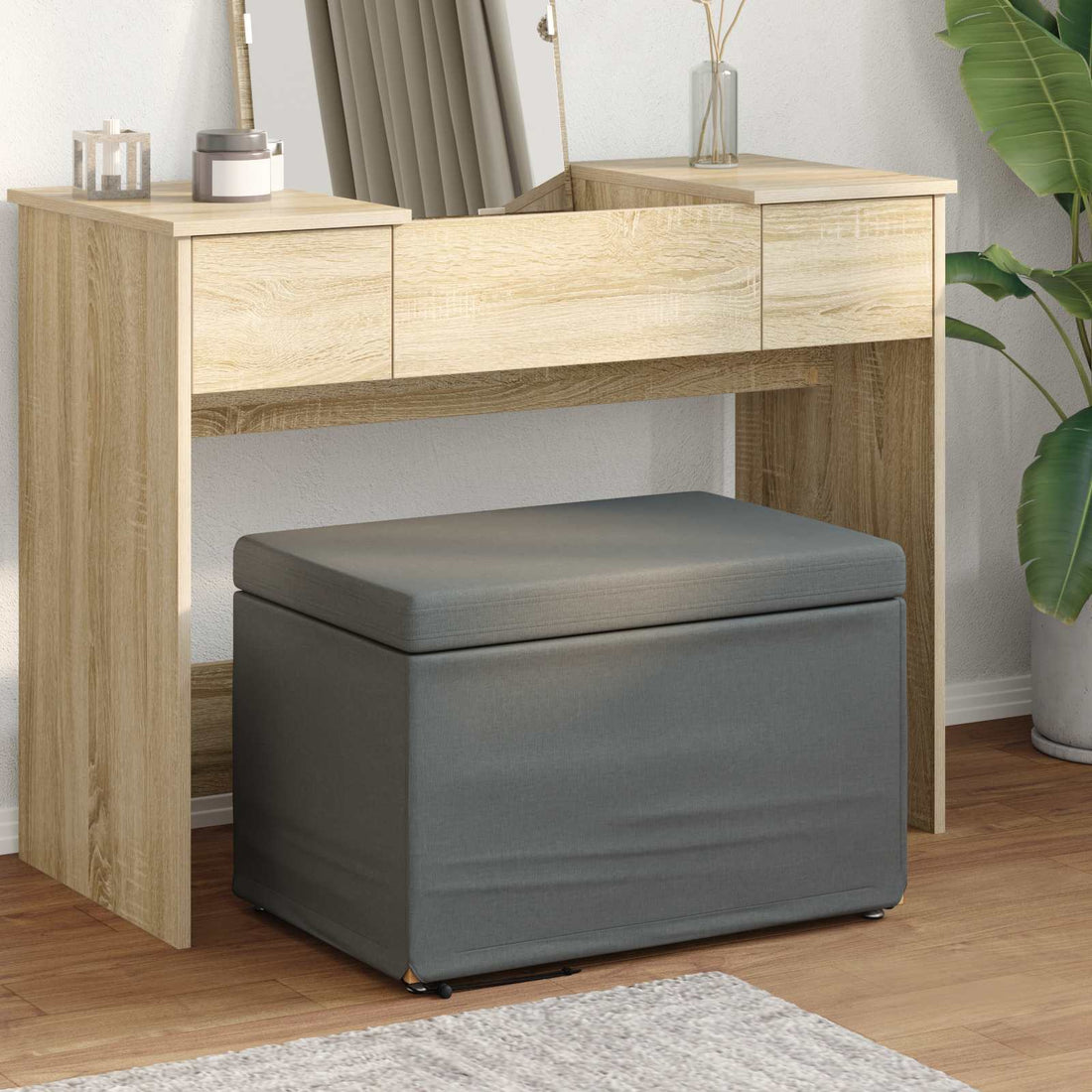 vidaXL Taburete Gris oscuro 61 x 41 x 40 cm Tela y Madera Ingeniería