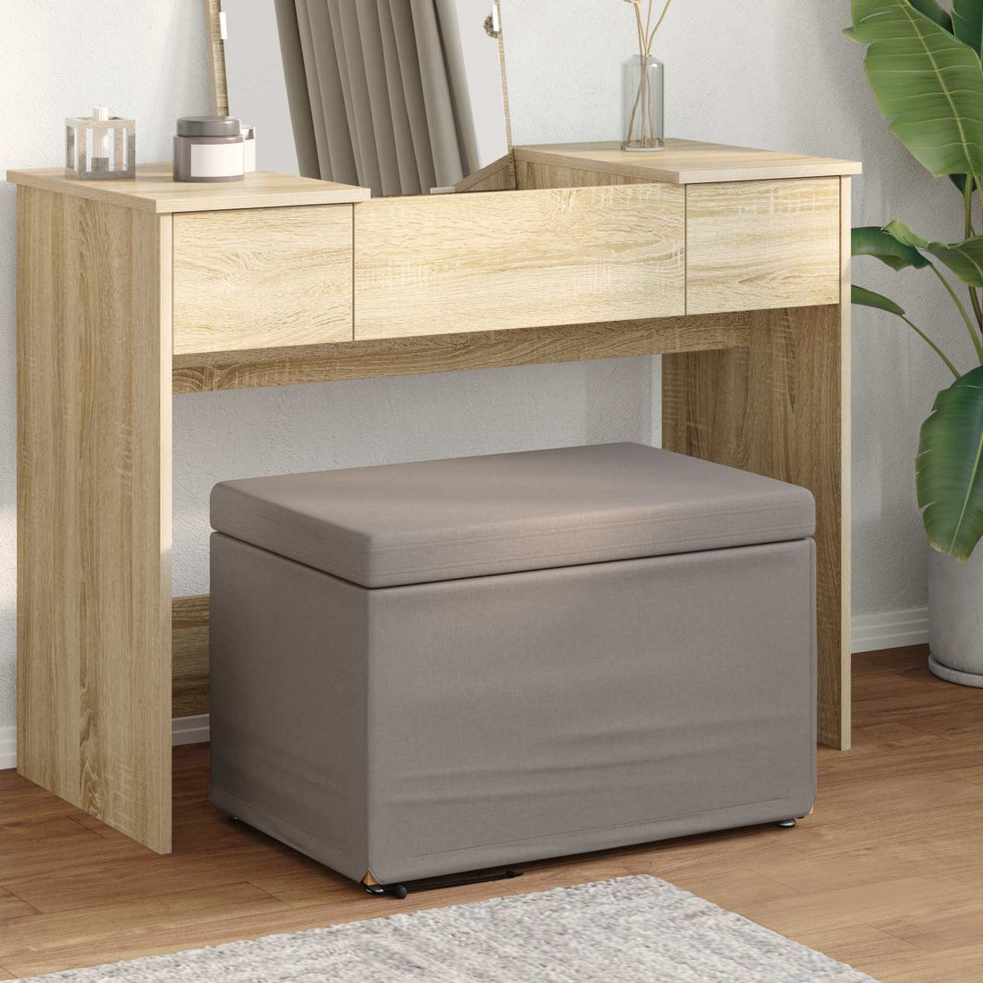 vidaXL Taburete Taupé 61 x 41 x 40 cm Tela y Madera Ingeniería